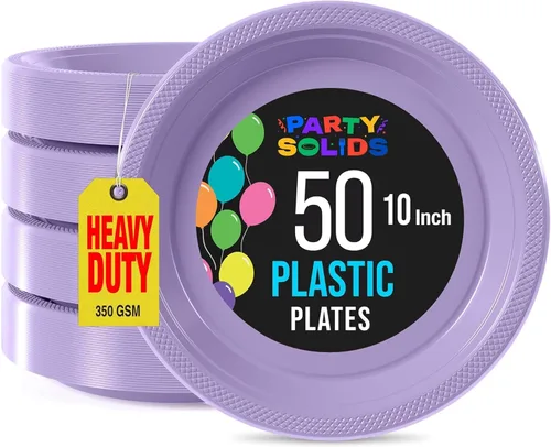 Miniatura 31 de Exquisite Party Solids - Platos de plástico naranja para suministros de fiesta, platos desechables de 10 pulgadas, 50 piezas, juego de vajilla