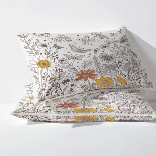 Miniatura 3 de Wildflower Sheets - Juego de sábanas de 3 piezas, tamaño individual, sábanas con patrón de plantas de mariposas, sábanas y fundas de almohada