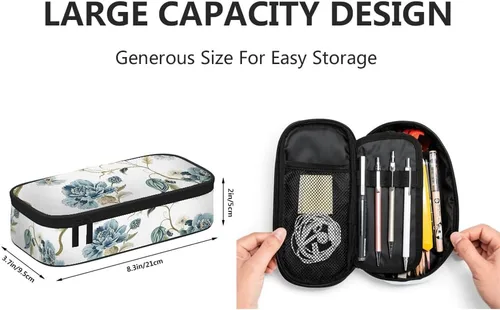 Miniatura 2 de Yekiua Estuche para lápices con flores étnicas japonesas de gran capacidad; estuche para lápices con flores para oficina, universidad o maquillaje