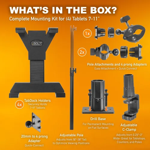 Miniatura 7 de iBOLT TabDock - Soporte de abrazadera para punto de compra, con 4 soportes para tableta, perfecto para múltiples aplicaciones de entrega