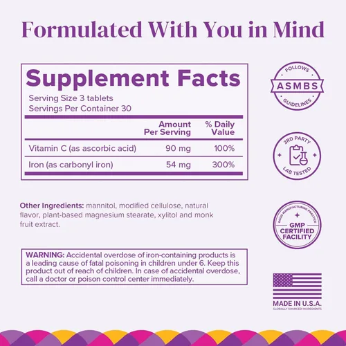 Miniatura 2 de BariMelts Hierro con Vitamina C, 90 Tabletas de Disolución Rápida (Suministro para 1 Mes), Suplemento de Hierro Bariátrico Sin Azúcar para Mujeres