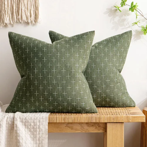 MIULEE - Juego de 2 fundas de almohada decorativas de lino de arpillera, modernas, estilo campestre, rústicas, tejidas, con textura, para sofá,