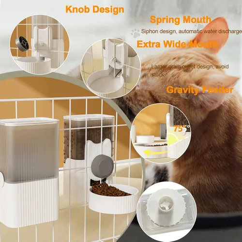 Miniatura 4 de Lemtrflo Comedero para conejos para jaulas, alimentador automático colgante para gatos y dispensador de agua, accesorios para jaula de hurones