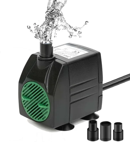 BARST Bomba de agua sumergible, bomba de fuente ajustable ultra silenciosa de 200 GPH con 3 boquillas y cable de alimentación de 6 pies para pecera,