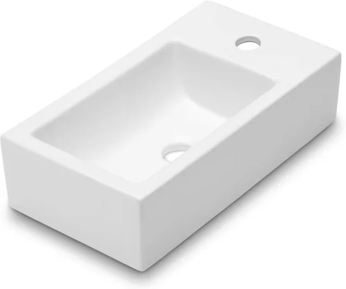 Miniatura 5 de Fregadero de esquina de baño pequeño de 18 x 10 pulgadas, fregadero rectangular blanco moderno para colgar en la pared Montaje en pared blanco