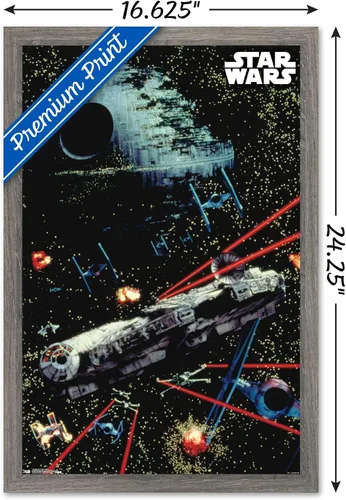 Miniatura 3 de Trends International Star Wars: Saga - Póster de pared de batalla espacial, 14.725 x 22.375 pulgadas, versión enmarcada de madera de granero
