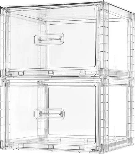 Vtopmart - Paquete de 2 contenedores de almacenamiento apilables transparentes de 18QT, organizadores de armario de fácil montaje, contenedores de