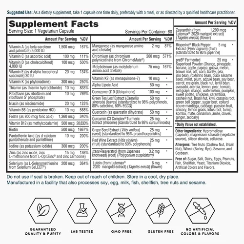 Miniatura 6 de Nature's Lab Multivitamínico One Daily - Contiene 21 vitaminas y minerales esenciales, incluyendo vitamina C, D3 y zinc, 60 cápsulas