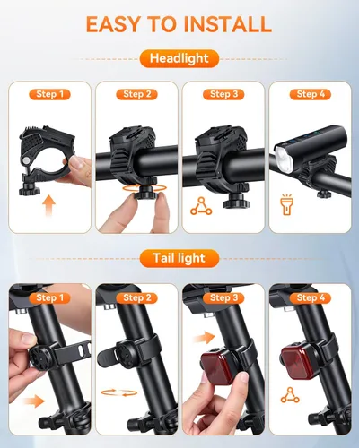 Miniatura 9 de Luces de bicicleta 2026 para conducción nocturna, luces de bicicleta recargables de 5000 mAh delanteras y traseras, 11+5 modos de juego de faros