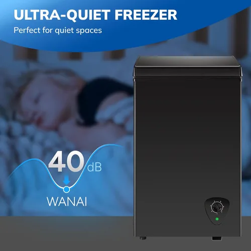 Miniatura 6 de WANAI Congelador de pecho de 2.2 pies cúbicos con 2 cestas extraíbles, mini congelador profundo, termostato ajustable de 7 con puerta superior Negro
