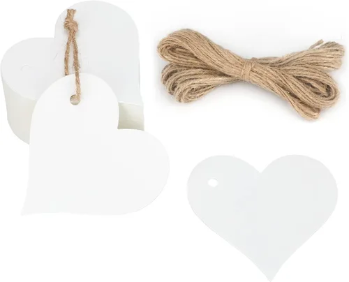 G2PLUS Etiquetas de regalo de corazón con cuerda, 100 etiquetas de regalo en forma de corazón, 2.3 x 2.3 pulgadas, etiqueta colgante de boda en