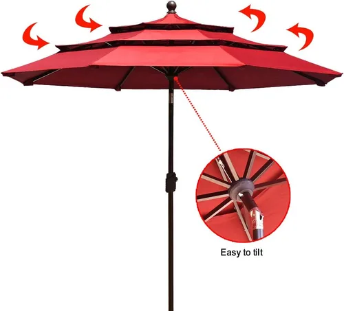 Miniatura 5 de EliteShade USA - sombrilla de 2,75 m, de 3 niveles, para patio, para mesa de exterior, con ventilación, Logo Rojo, sin decoloración durante 10 años