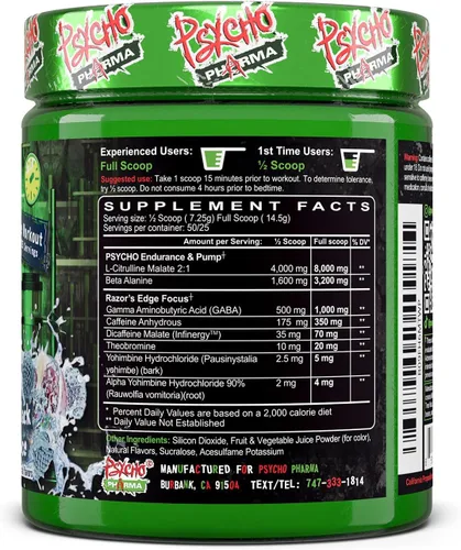 Miniatura 8 de Psycho Pharma - Polvo de preentrenamiento más potente y altamente estimulante - Límite de la locura - El suplemento de preentrenamiento más intenso