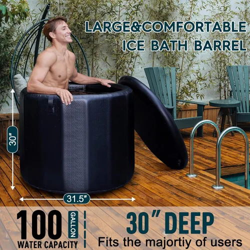 Miniatura 2 de AWEMUFA Tina de inmersión fría para atletas, bañera de hielo inflable de 100 galones, compatible con enfriadores de agua, tinas de hielo portátiles