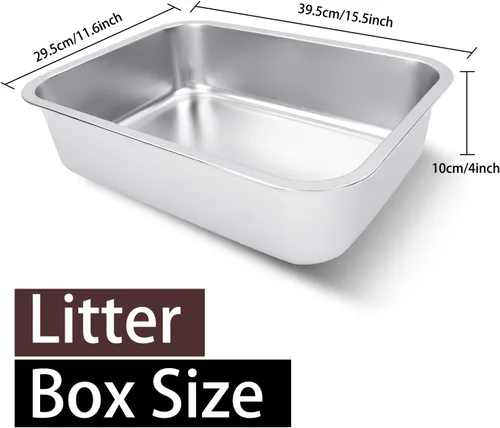 Miniatura 2 de Pequeña caja de arena de acero inoxidable para gatitos, 15.5 x 11.6 x 4 pulgadas, caja de arena de metal para gatitos, a prueba de óxido