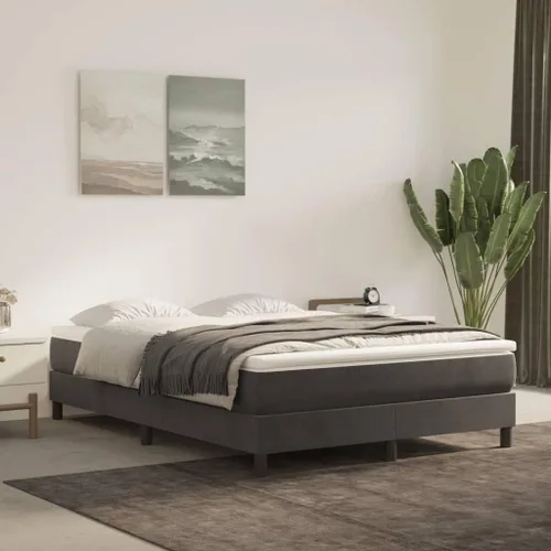 Miniatura 2 de vidaXL Marco de cama tamaño Queen con somier, terciopelo gris oscuro, diseño moderno, construcción de madera contrachapada de ingeniería duradera