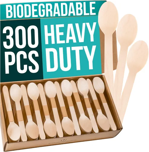 Miniatura 10 de Tenedores de madera desechables para comer, 300 piezas, resistentes y afilados, nuestra madera certificada FSC sin culpa protege los bosques, una