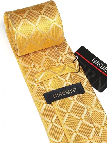 Miniatura 59 de HISDERN Conjunto de corbata a cuadros a cuadros pañuelo tejido clásico formal para hombre corbata y bolsillo cuadrado