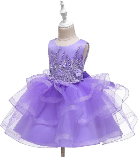 Miniatura 4 de Vestido de tul con flores para niñas pequeñas, vestido formal de fiesta de cumpleaños, vestido de fiesta de lentejuelas para desfiles, vestido tutú
