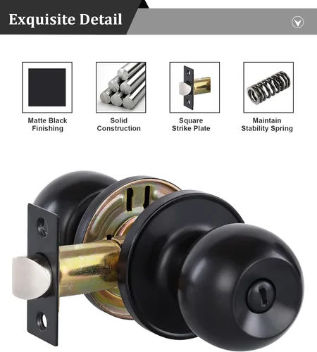 Miniatura 2 de Lanwandeng Paquete de 3 pomos de puerta de privacidad color negro mate con cerradura para dormitorio/baño, cerraduras de puerta interior sin llave