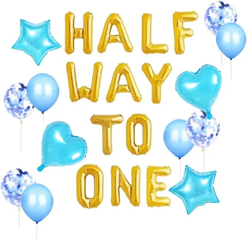 Miniatura 9 de JeVenis Globos de Mitad Camino a Uno para Cumpleaños de 1/2 Año, Decoraciones de Cumpleaños de Mitad Camino a Uno (azul)