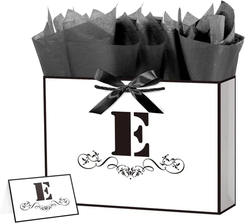 Miniatura 37 de ysmile Bolsa de regalo de letras con papel de seda para hombres, bolsa grande de 12 pulgadas, color blanco y negro, para cumpleaños, aniversario