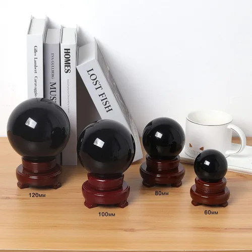 Miniatura 4 de LONGWIN Bola de cristal negra de adivinación de 4.724 in (4.7 pulgadas), esfera Fengshui, decoración del hogar, adornos de meditación con soporte
