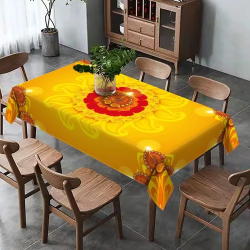 Miniatura 4 de Hafangry Diwali - Mantel indio Diwali para el hogar, festival de luces, decoración de fiesta, cocina, comedor (60 x 84 pulgadas)