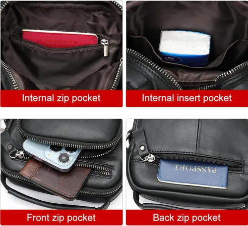 Miniatura 4 de PRELITER Bolso cruzado de cuero genuino para hombre, bolso de hombro de cuero genuino para hombres para negocios y actividades al aire libre