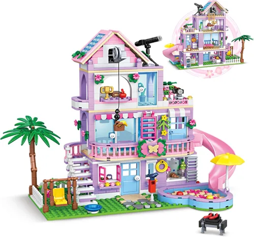 Miniatura 7 de Pink Girls Seaside Beach Villa Friends - Juego de construcción compatible con Lego Friends, juguete educativo para niños de 8 a 12 años en adelante