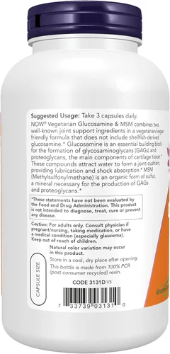 Miniatura 3 de NOW Foods Suplementos, Glucosamina y MSM (GreenGrown® Glucosamina), Vegetarianos, 120 Cápsulas Vegetarianas