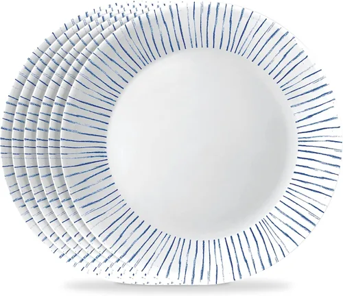 Miniatura 8 de Corelle 6 piezas de platos de vidrio Vitrelle de 8.5" para almuerzo, ligeros, resistentes a los arañazos - Rayas botánicas