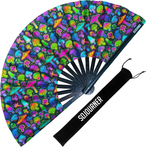 Miniatura 126 de SoJourner Bags Rave Fan – Ventilador plegable grande – Ventilador de mano Clack para raves, Halloween, Burlesque, trajes de arcoíris para mujeres