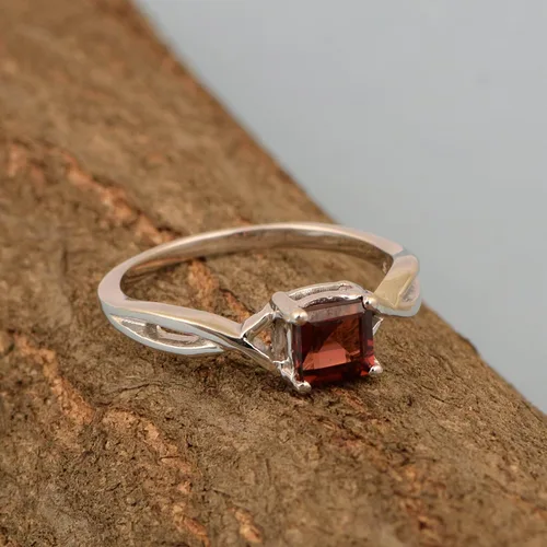 Miniatura 3 de Star Joya Anillo solitario de plata de ley 925 con piedra natal cuadrada y nudo celta, Gema