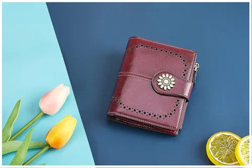Miniatura 5 de Lavemi Cartera de cuero para mujer, pequeña, compacta, con bloqueo RFID, con bolsillo con cremallera