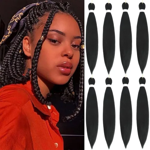 Miniatura 18 de Cabello trenzado preestirado de 26 pulgadas, 8 paquetes 1B, trenzas bohemias de ganchillo con textura Yaki suave para mujeres negras, no tóxico