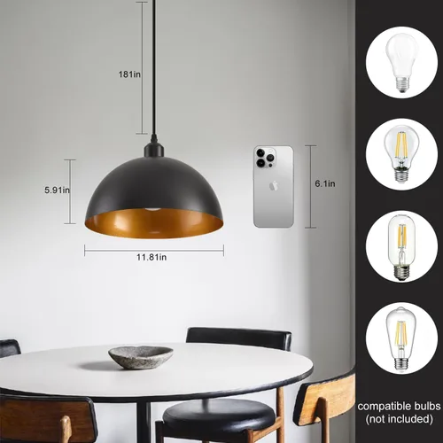 Miniatura 7 de Lámpara colgante enchufable, paquete de 2 lámparas colgantes industriales con acabado dorado en el interior, accesorios de iluminación colgantes Luz