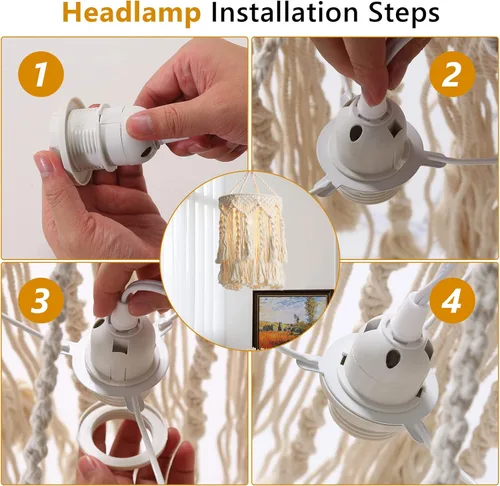 Miniatura 8 de Bioaqua Pantalla de Lámpara Boho, Lámpara Colgante Boho Hecha a Mano Pantalla de Lámpara de Macramé con Enchufe Luz Colgante, Luces Colgantes Type3