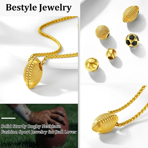 Miniatura 2 de Bestyle Vivid Ball - Collar con colgante de bola para hombres y niños, acero inoxidable sólido, fútbol, baloncesto, voleibol, pelota de rugby