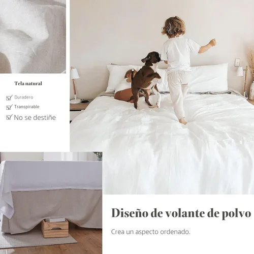 Miniatura 5 de Simple&Opulence - Falda de cama de lino belga con caída a medida de 14 pulgadas, con pliegues, ajuste fácil, transpirable, de lino natural premium