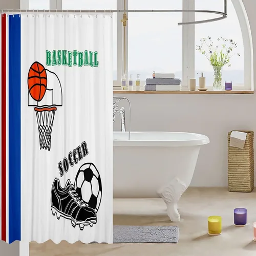 Miniatura 3 de Cortinas de ducha para niños, juegos de pelota de deportes, zapatos de baloncesto y fútbol, cortinas de baño simples y elegantes para niñas, niños