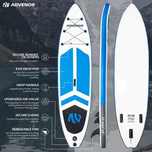 Miniatura 2 de Tabla de Paddle Board de 11' x 33" x 6" Extra Ancha Inflable Stand Up Paddle Board con Bomba de Mano, Correa, Pala Ajustable Para Versión Básica