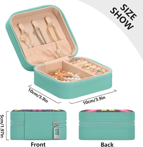 Miniatura 5 de Tatenale Joyero de viaje, pequeño organizador de joyas, almacenamiento para anillos, aretes, collar, niñas, mujeres, hombres, floral, negro