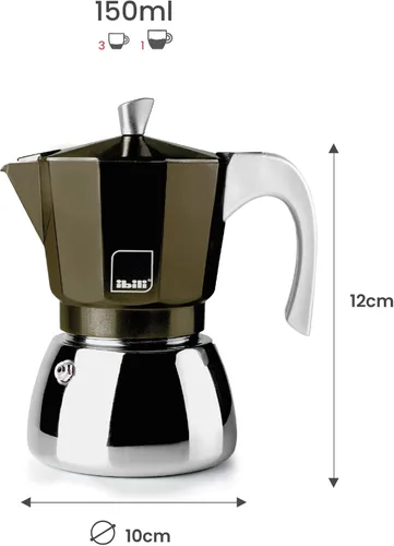 Miniatura 2 de IBILI - Máquina de café Elba Café, 3 tazas, 5.1 fl oz, aluminio fundido, base de acero inoxidable, con reductor para 2 tazas, apto para inducción