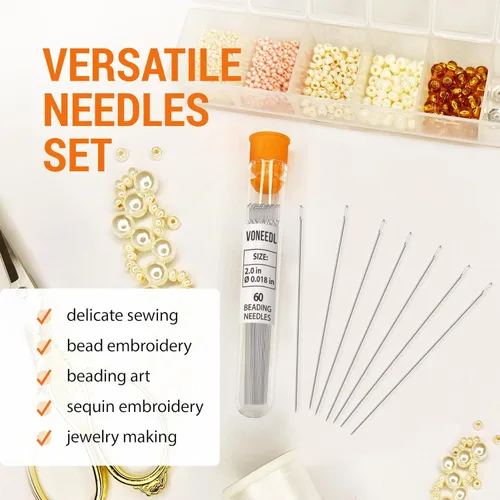 Miniatura 4 de VONEEDL 60 Agujas de Enhebrado Rectas con Tubo de Almacenamiento Conveniente Tamaño 10-0.45mm (0.017in) Agujas Extra Finas para Semillas - Perfectas