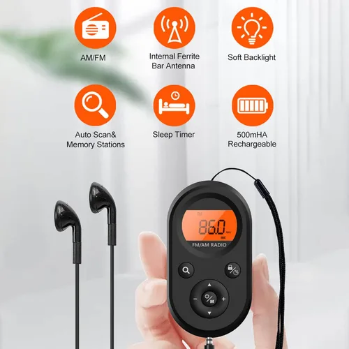 Miniatura 3 de Radio AM FM, mini radio de sintonización digital, radio estéreo portátil con auriculares, 76 a 108 MHz FM 520/522 a 1710 KHz AM para senderismo