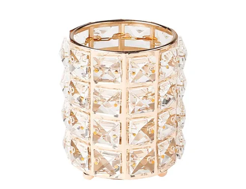 Organizador de brochas de maquillaje de cristal dorado para cosméticos, brochas de peine, estuche de almacenamiento para lápices de cejas, dorado