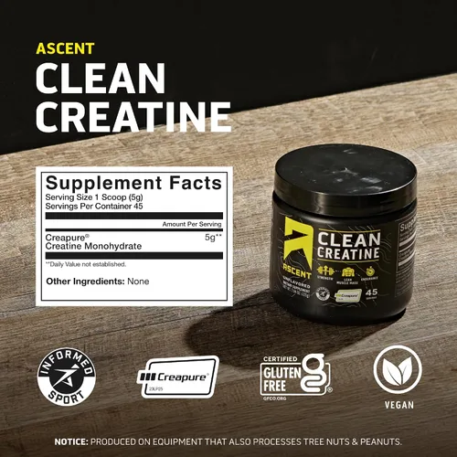 Miniatura 5 de Ascent Creatina Monohidrato Limpia en Polvo - 5G Por Porción, Suplemento Creapure - Sin Sabor, 45 Porciones