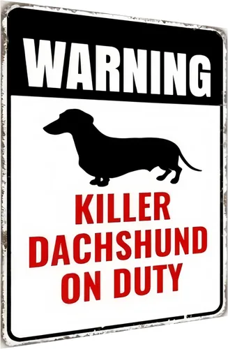 Señal de advertencia de seguridad de Dachshund – Cartel de metal vintage de 8 x 12 pulgadas, decoración de propiedad patrullada por perros para el