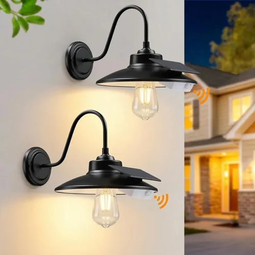 Luces solares de granero para exteriores, paquete de 2 unidades, luces solares de cuello de cisne antioxidantes, montaje en pared, sensor de